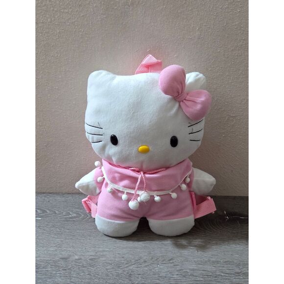 Hello Kitty Other - Sanrio 2009 Hello Kitty in Pink with White Poms Plush Backpack Bag